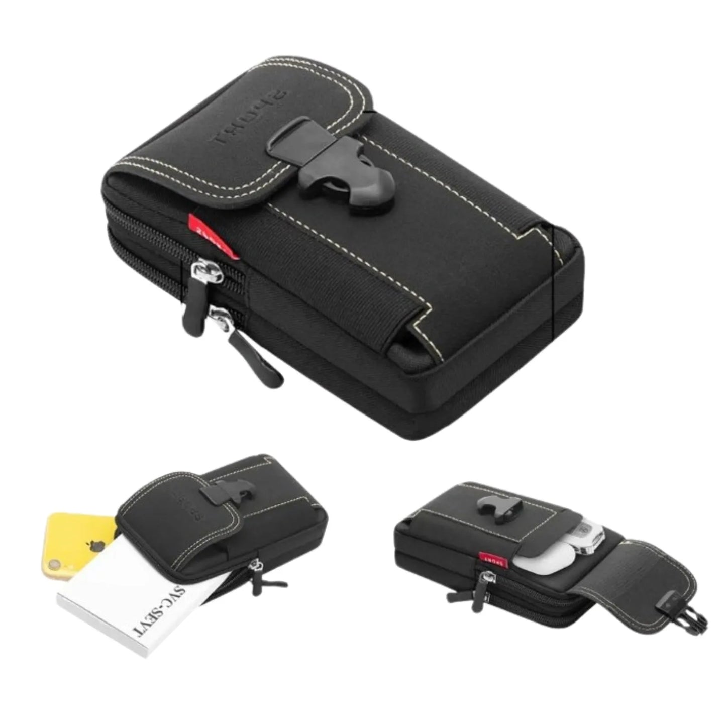 Pochette Ceinture Outdoor Compacte à Poches Zippées pour Randonnée et Voyage