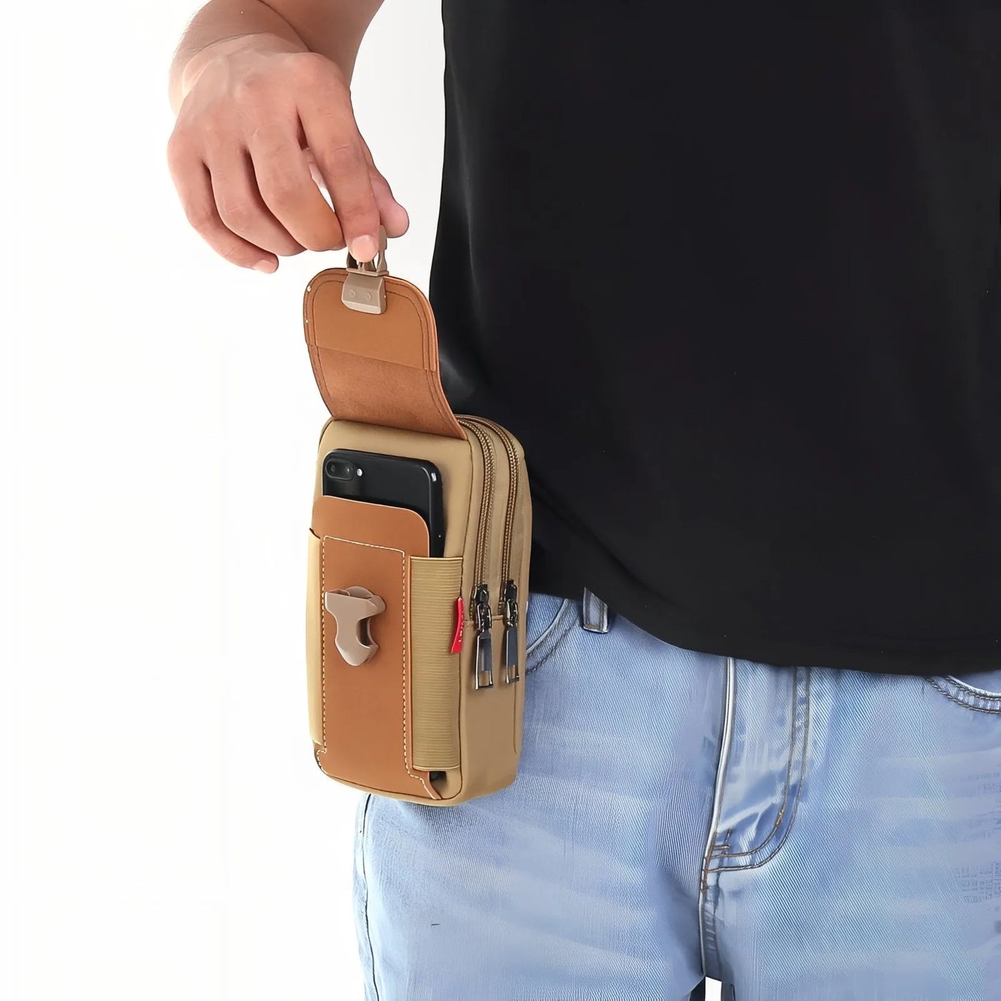 Pochette Ceinture Outdoor Compacte à Poches Zippées pour Randonnée et Voyage