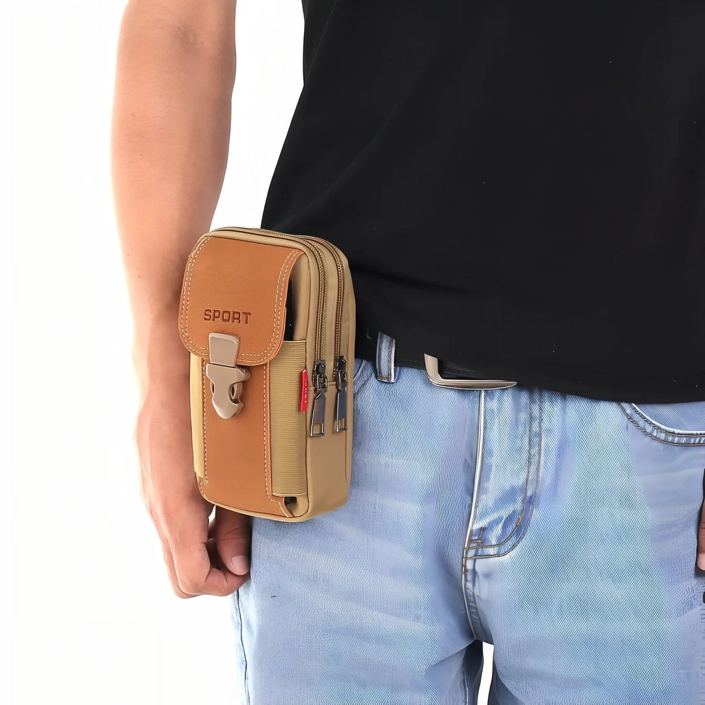 Pochette Ceinture Outdoor Compacte à Poches Zippées pour Randonnée et Voyage