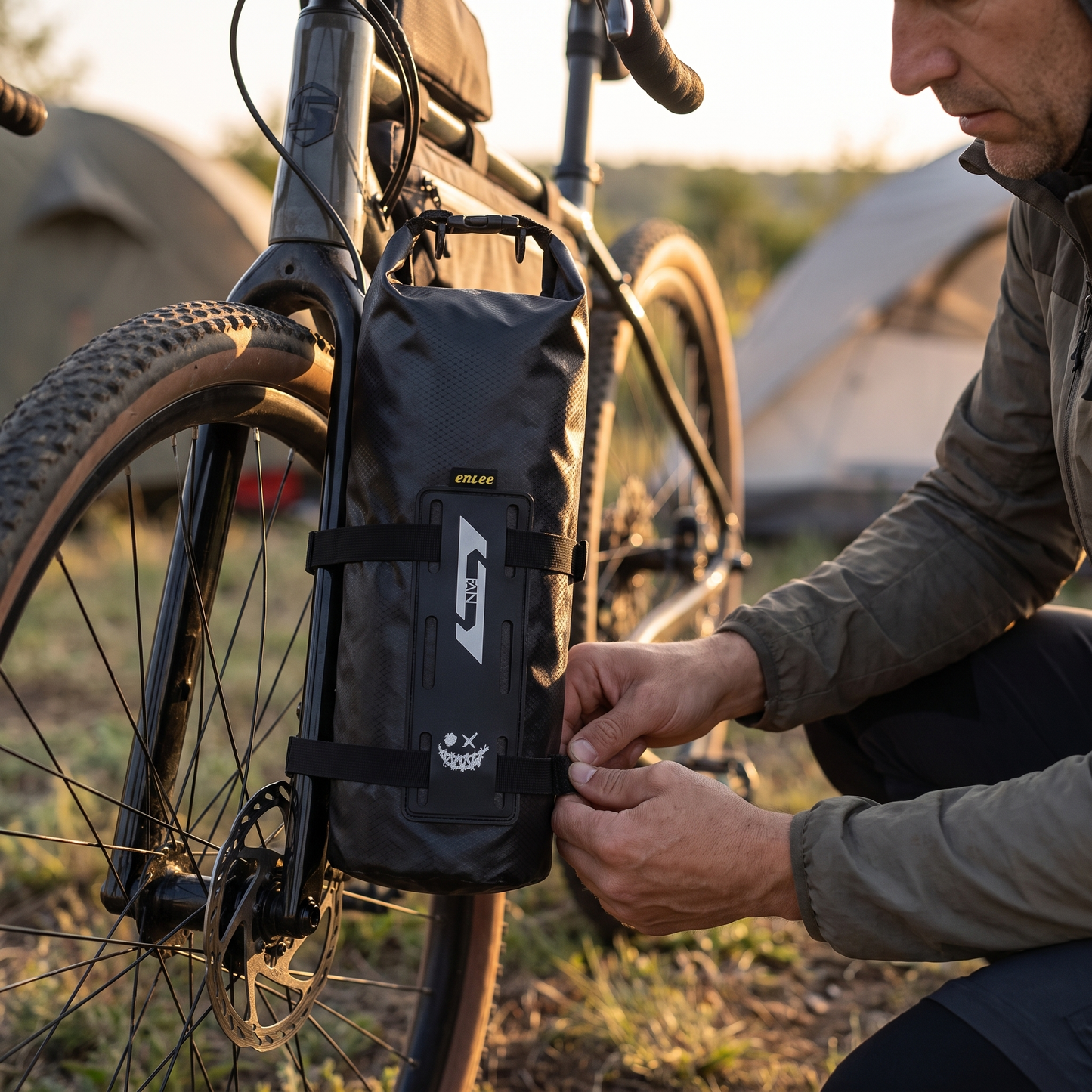 Sacoches de Fourche Vélo Étanches, Set de 2 de 5-8.5 L avec Kit de Fixation pour Bikepacking