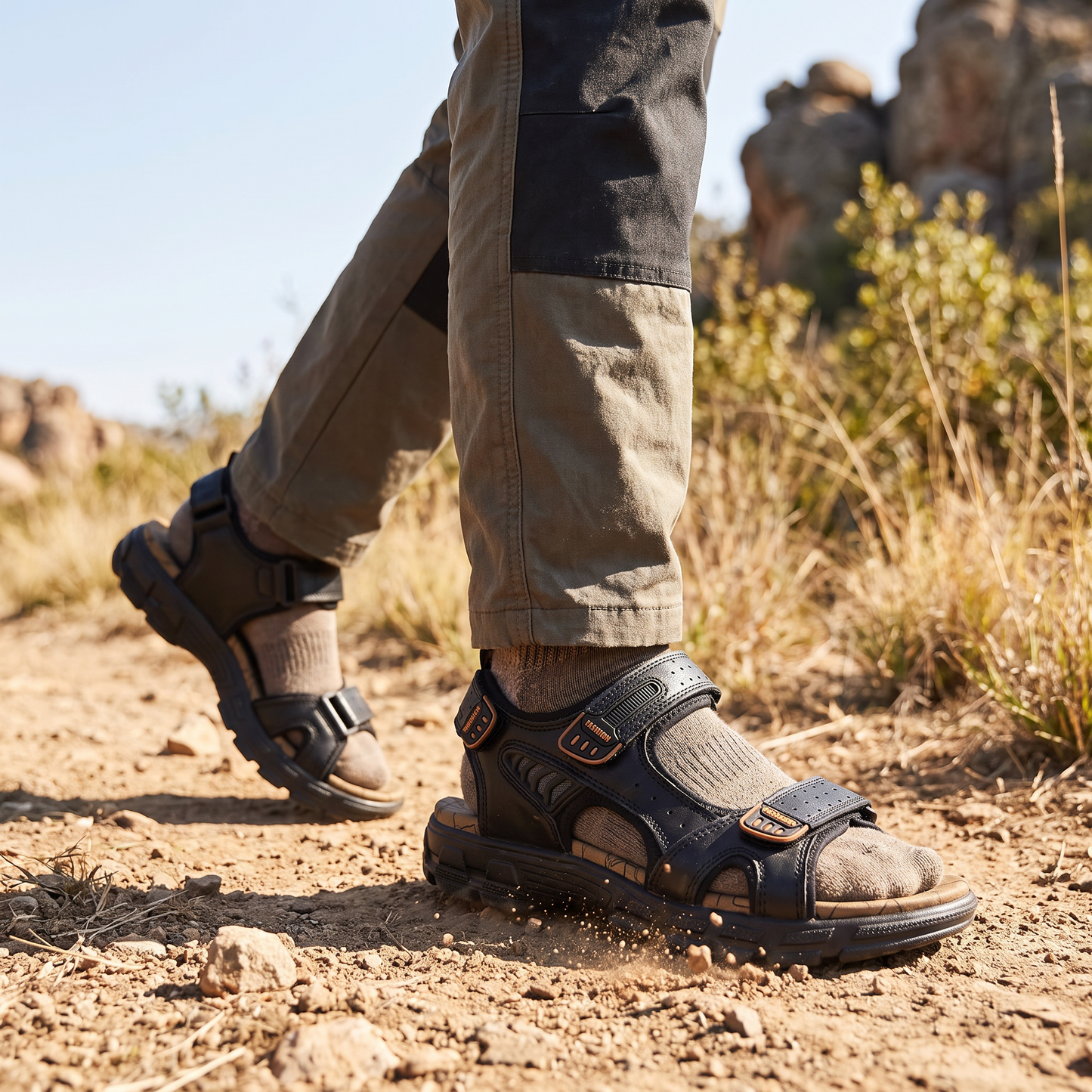 Men's Hiking Sandals with Adjustable Straps and Cushioned Sole