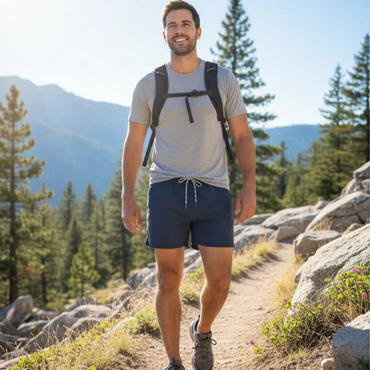 Short de Randonnée Homme Léger en Polyester, Séchage Rapide avec Taille Élastiquée à Cordon