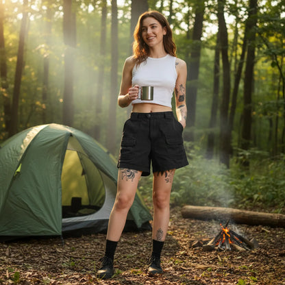 Short Cargo Femme Ample et Léger à Poches pour Marche, Ville et Voyage