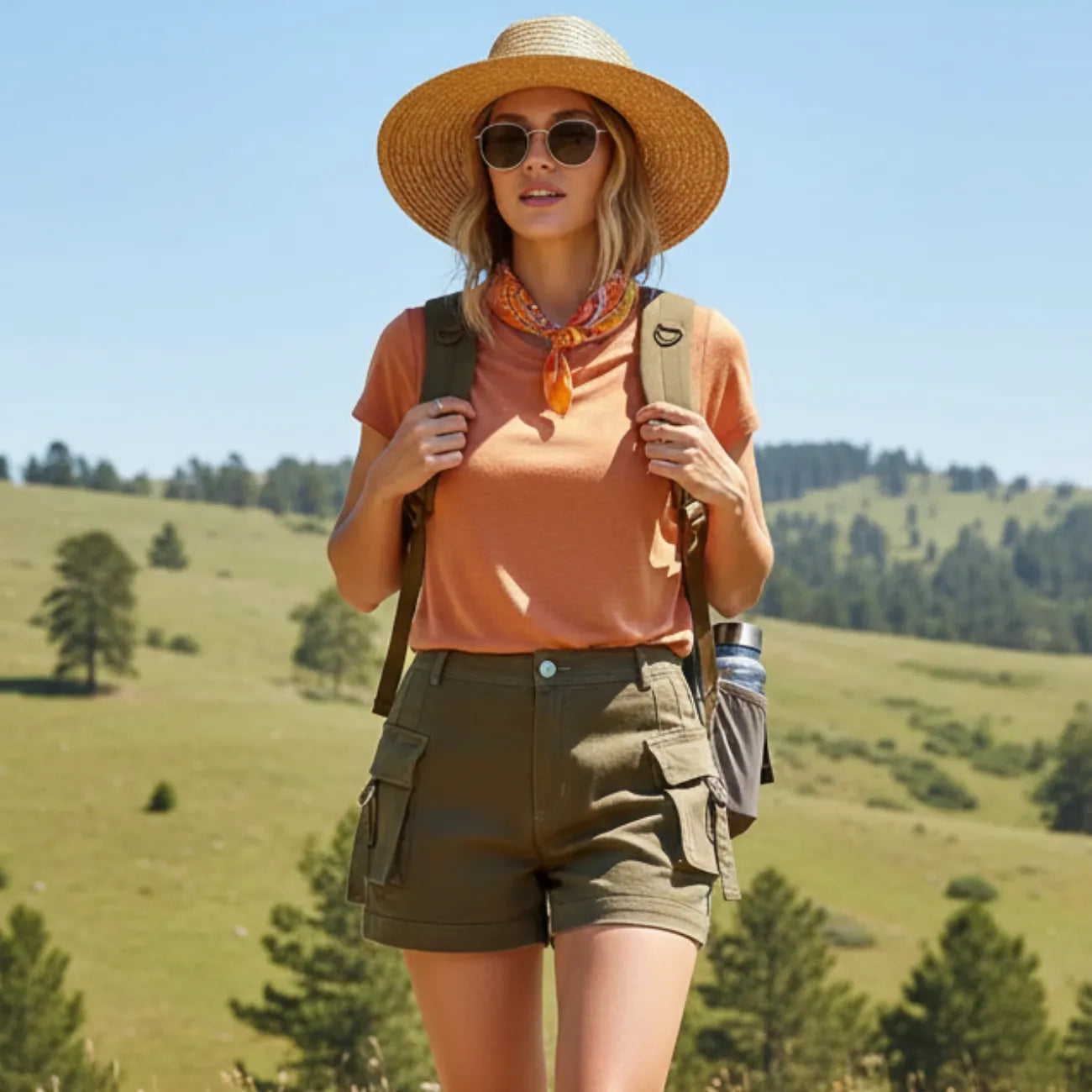 Short Cargo de Randonnée Femme Léger avec Poches pour Marche et Plein Air