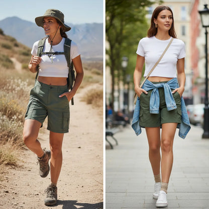 Short Cargo de Trekking Femme Léger et Respirant pour Randonnée et Plein Air