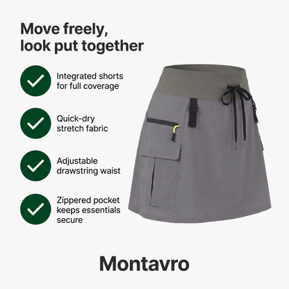 Women's High-Waisted Cargo Skort with Built-in Shorts for Hiking and Golf