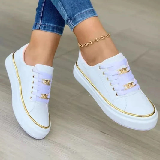 Sophie Elegant White Sneakers with Gold Detail