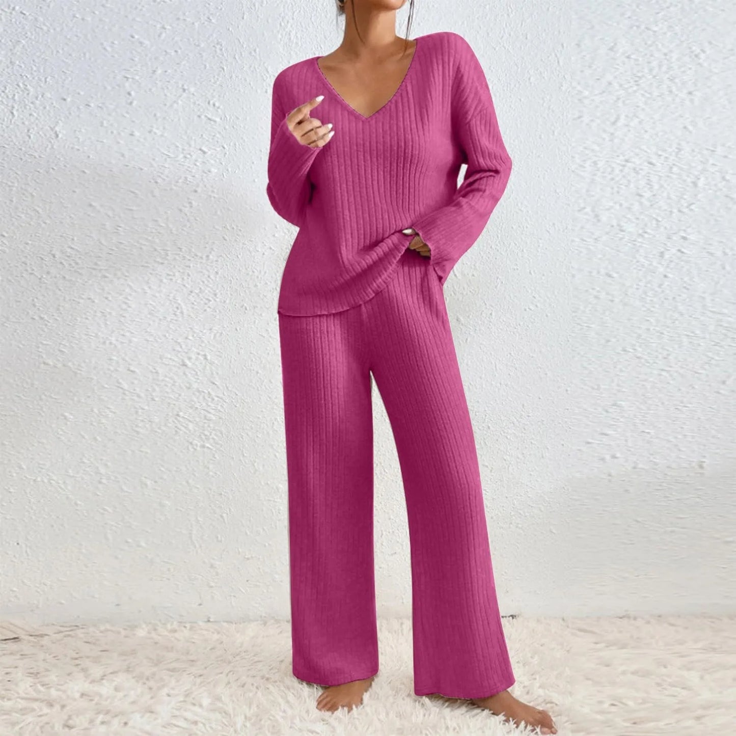 Sophie – Ensemble tricoté côtelé élégant et confortable