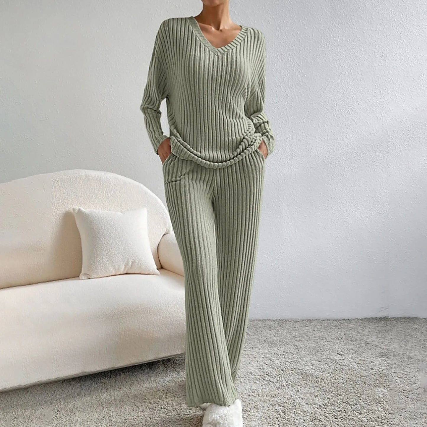 Sophie – Ensemble tricoté côtelé élégant et confortable