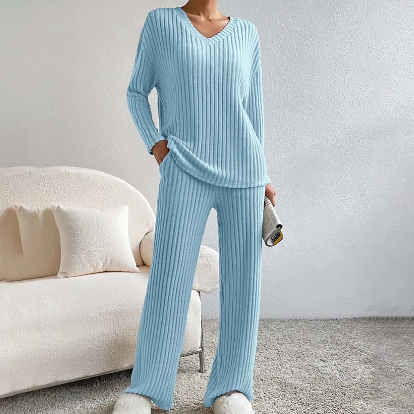 Sophie – Ensemble tricoté côtelé élégant et confortable