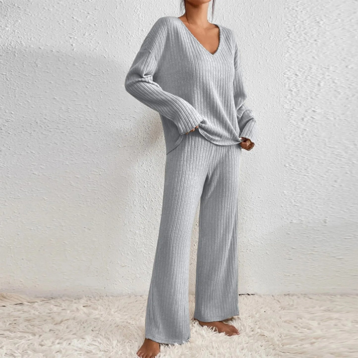 Sophie – Ensemble tricoté côtelé élégant et confortable