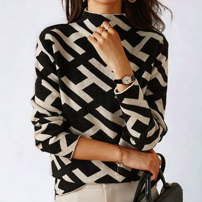 Sophie Pull Doux à Motifs Géométriques Manches Longues