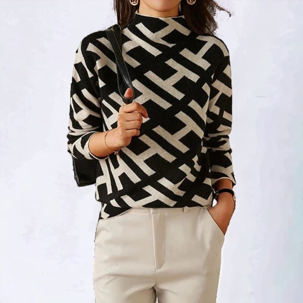 Sophie Pull Doux à Motifs Géométriques Manches Longues