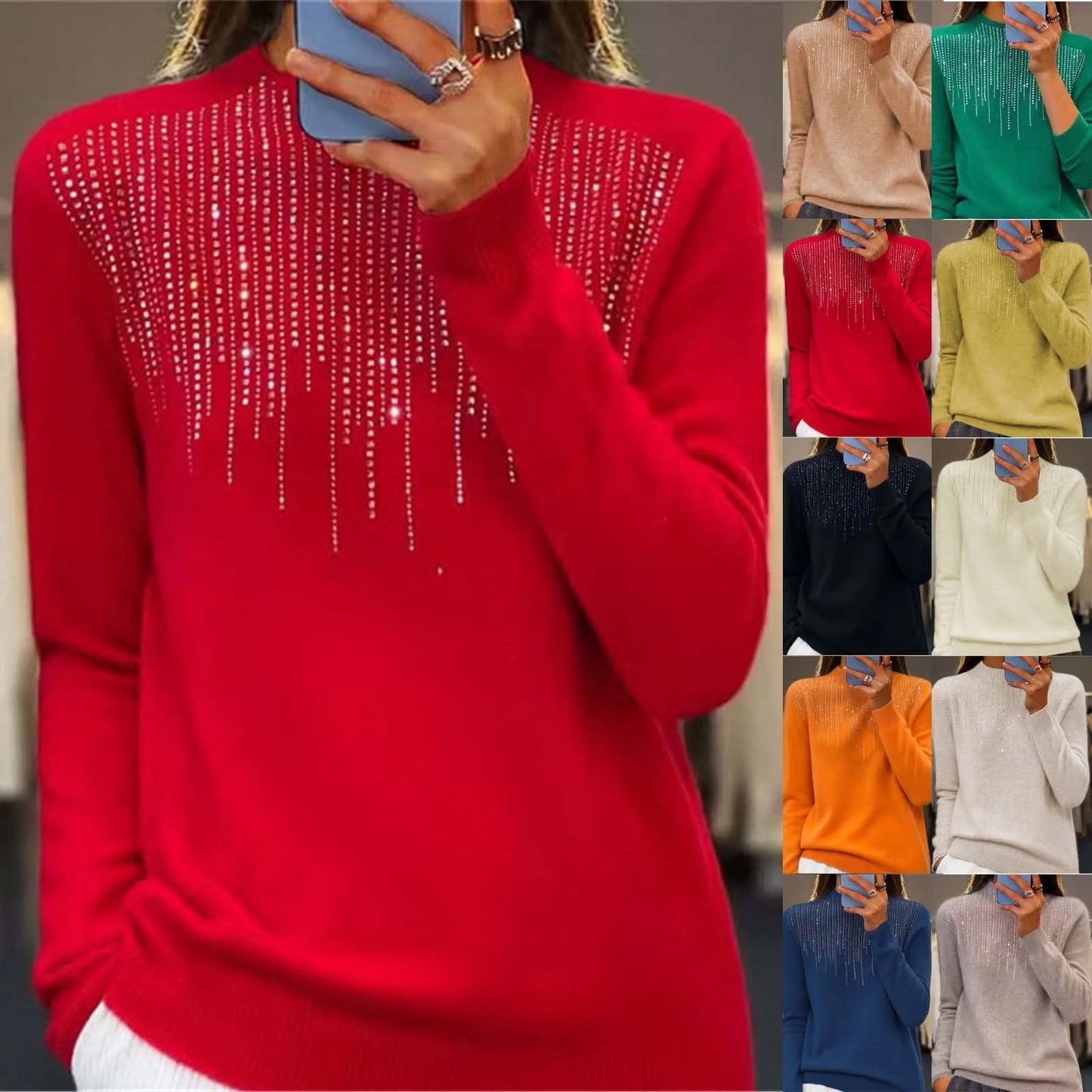 Sophie – Pull doux à col montant orné de sequins
