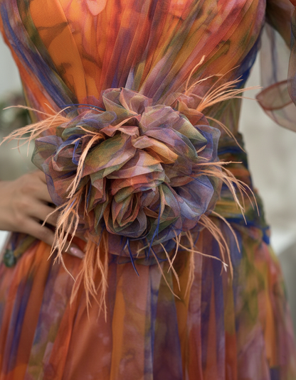 Sophie Robe de Soirée à Une Épaule Asymétrique et Manches Longues Bouffantes