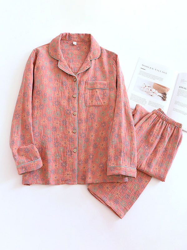 Sophie Élégante Pyjama Set en Crêpe à Fleurs Vintage