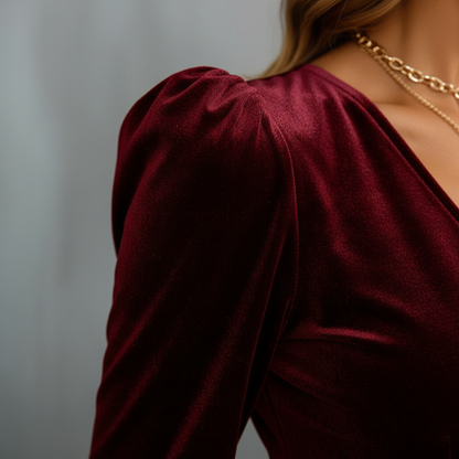 Sophie Élégante Robe Femme Velours Décolleté Plongeant Manches Longues