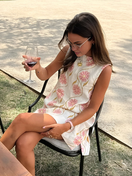 Sophie Élégante Robe Évasée Sans Manches en Lin Mélangé