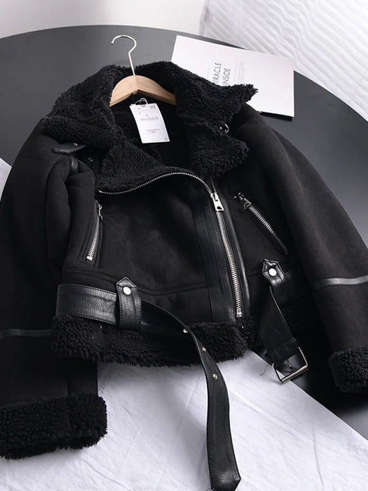 Sophie élégante veste en cuir doublée shearling