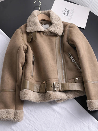 Sophie élégante veste en cuir doublée shearling