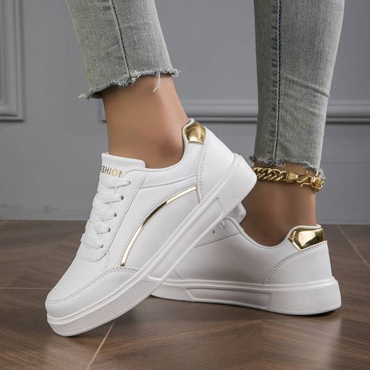 Sophie Elegant White Sneakers with Gold or Silver Accents