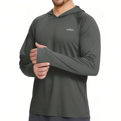 T-Shirt Anti-UV Homme à Manches Longues UPF50+ à Capuche pour Randonnée
