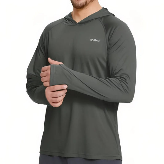 Men's UPF50+ Long Sleeve Hoodie Rash Guard for Hiking