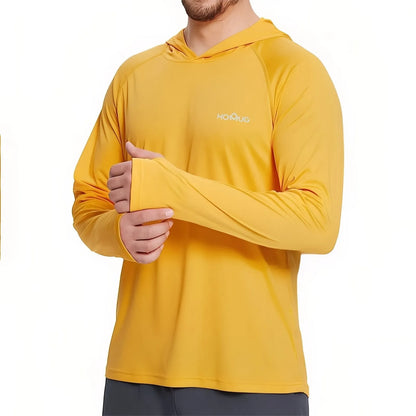 T-Shirt Anti-UV Homme à Manches Longues UPF50+ à Capuche pour Randonnée