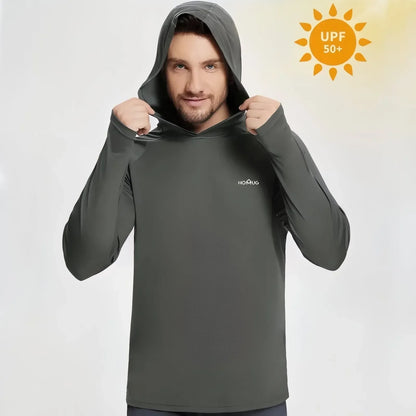 T-Shirt Anti-UV Homme à Manches Longues UPF50+ à Capuche pour Randonnée