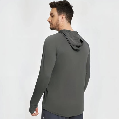 T-Shirt Anti-UV Homme à Manches Longues UPF50+ à Capuche pour Randonnée