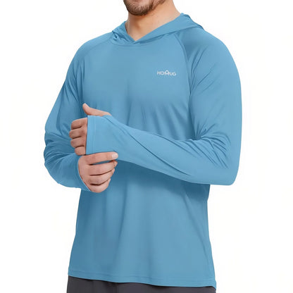 T-Shirt Anti-UV Homme à Manches Longues UPF50+ à Capuche pour Randonnée