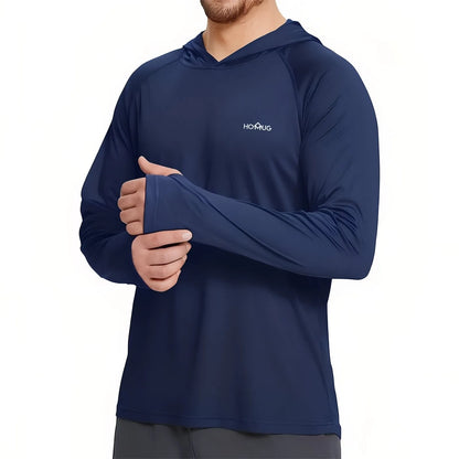 T-Shirt Anti-UV Homme à Manches Longues UPF50+ à Capuche pour Randonnée