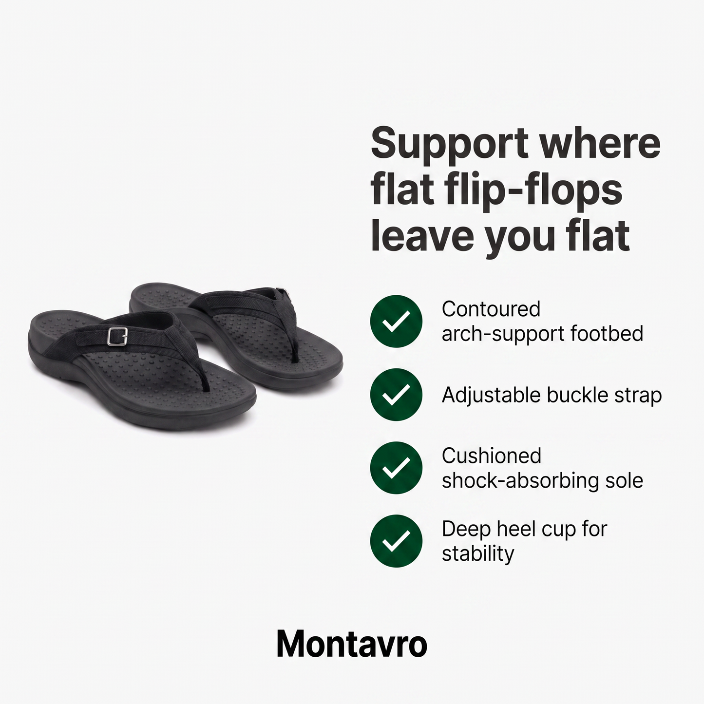Arch Support Flip Flops with Adjustable Strap and Cushioned Sole Comfort