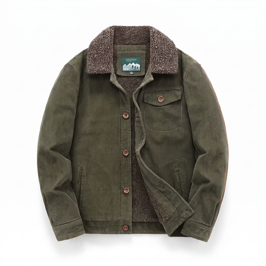 Men's Cotton Jacket with Fleece Lining and Chest Pockets