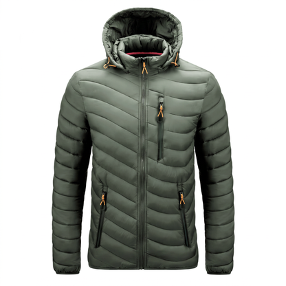 Men's Insulated Hooded Jacket for Outdoor Warmth and Windproof Protection