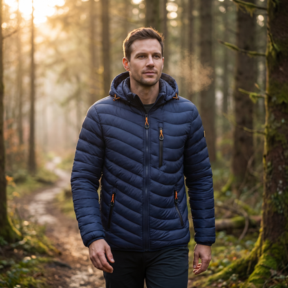 Men's Insulated Hooded Jacket for Outdoor Warmth and Windproof Protection