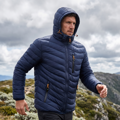 Men's Insulated Hooded Jacket for Outdoor Warmth and Windproof Protection