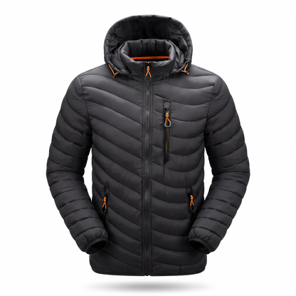 Men's Insulated Hooded Jacket for Outdoor Warmth and Windproof Protection
