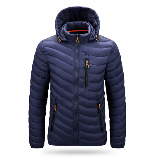 Men's Insulated Hooded Jacket for Outdoor Warmth and Windproof Protection