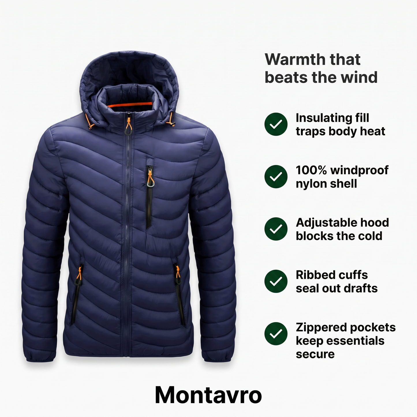 Men's Insulated Hooded Jacket for Outdoor Warmth and Windproof Protection