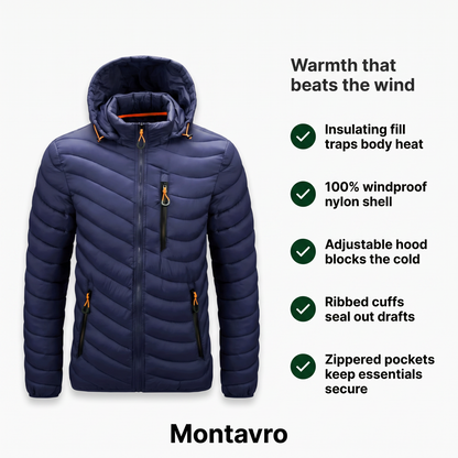 Men's Insulated Hooded Jacket for Outdoor Warmth and Windproof Protection