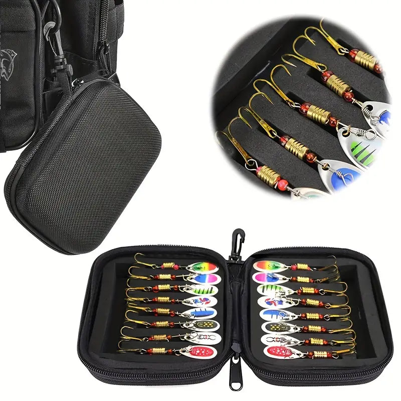 Set de 16 Cuillères Tournantes de Pêche aux Carnassiers avec Étui de Rangement