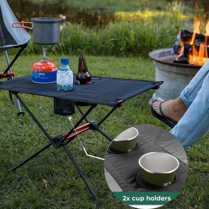 Table de Camping Pliante Ultralégère en Aluminium avec Porte-Gobelets