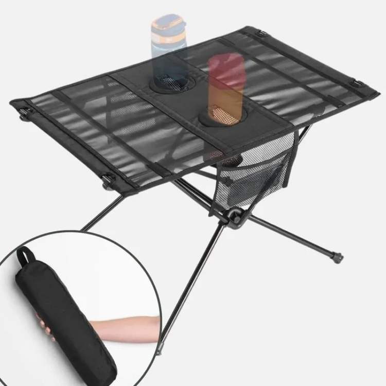 Table de Camping Pliante Ultralégère en Aluminium avec Porte-Gobelets