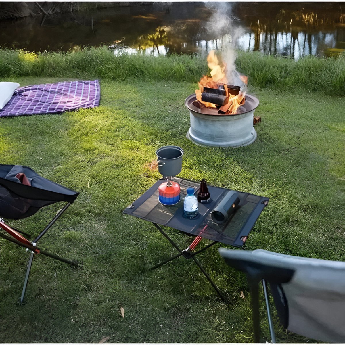 Table de Camping Pliante Ultralégère en Aluminium avec Porte-Gobelets