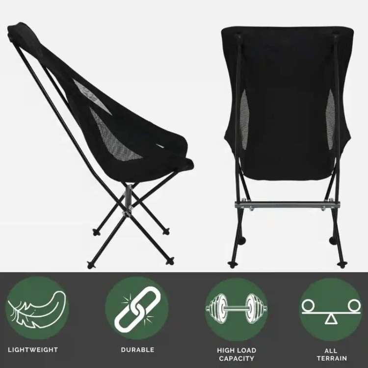 Chaise de Camping Pliable Ultra-Légère 900 g à Dossier Haut, Tissu Oxford et Armature Aluminium
