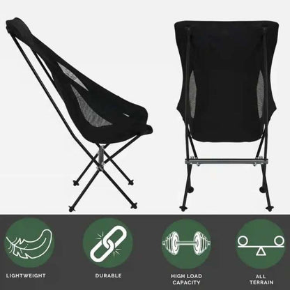 Chaise de Camping Pliable Ultra-Légère 900 g à Dossier Haut, Tissu Oxford et Armature Aluminium