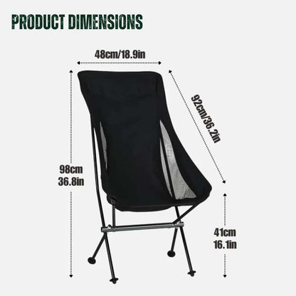 Chaise de Camping Pliable Ultra-Légère 900 g à Dossier Haut, Tissu Oxford et Armature Aluminium