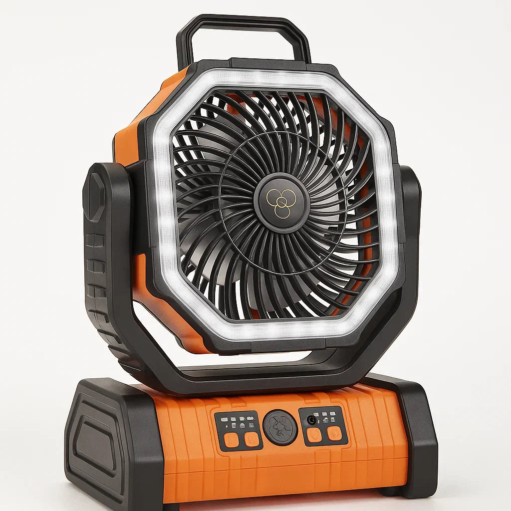 3-in-1 Rechargeable Camping Fan with LED Light and Power Bank