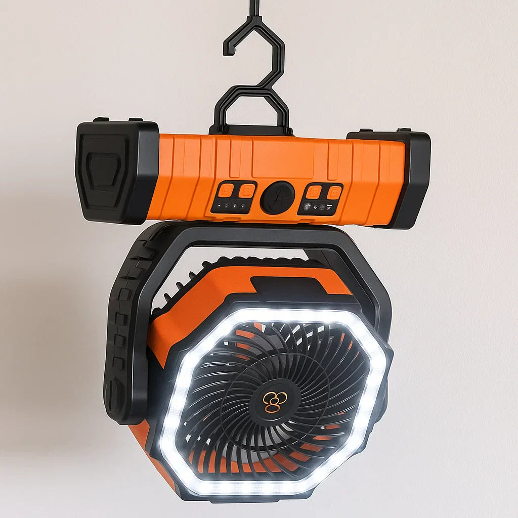 3-in-1 Rechargeable Camping Fan with LED Light and Power Bank
